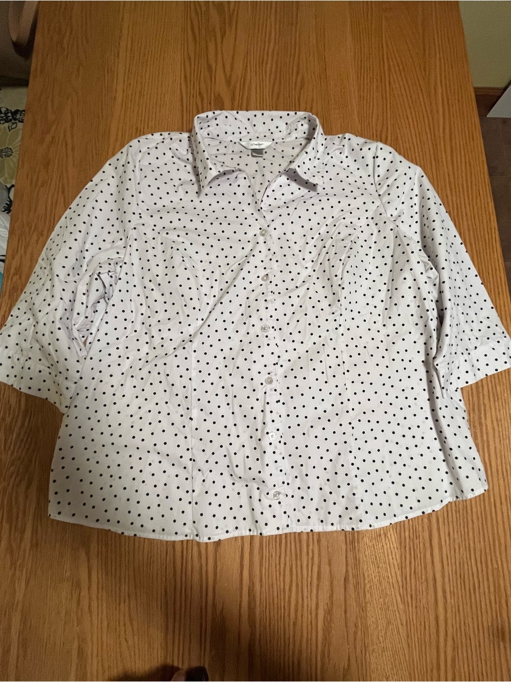 CJ Banks Top Women Size 2X White with Black Polka Dots Button Down 3/4 Sleeves